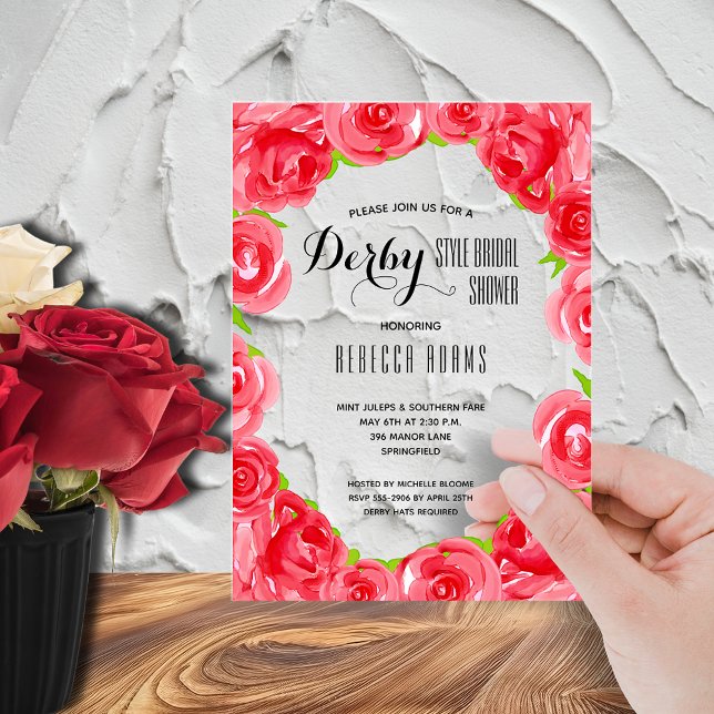 Invitaciones Acrílicas Elegante Roses Roses Roses Derby Bridal Shower (Off to the altar Derby bridal shower acrylic invitations - order clear or frosted)