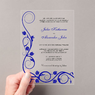Invitaciones Acrílicas Elegante Royal Blue and White Swirls