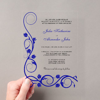 Invitaciones Acrílicas Elegante Royal Blue and White Swirls