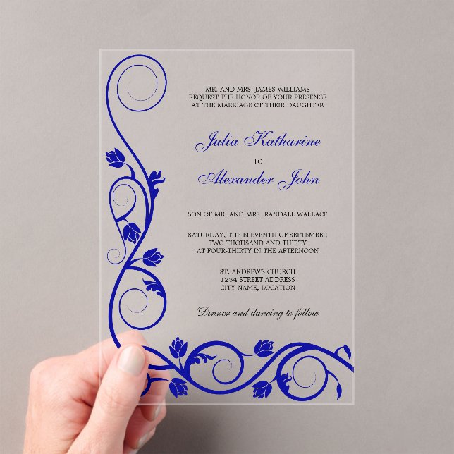Invitaciones Acrílicas Elegante Royal Blue and White Swirls (Insitu (portátil))