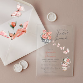 Invitaciones Acrílicas Elegante Rubor Tea Brunch Floral Bridal Ducha