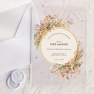 Invitaciones Acrílicas Elegante Rústico Otoño Beige Salva la Fecha
