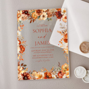 Invitaciones Acrílicas Elegante Rústico Otoño Floral Boda