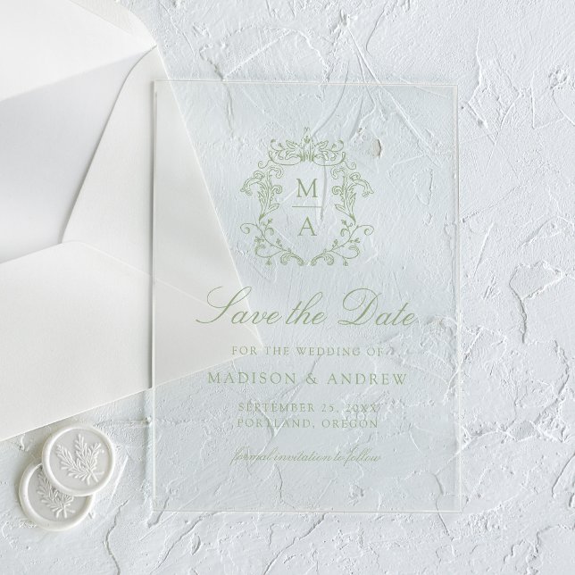 Invitaciones Acrílicas Elegante Sage Chinoiserie Wedding Save the Date (Subido por el creador)