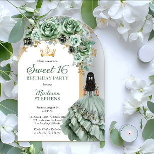 Invitaciones Acrílicas Elegante Sage Green Rosa Floral Sweet 16 Fiesta