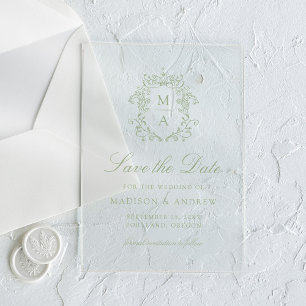 Invitaciones Acrílicas Elegante salvia chinoiserie Save the Date de boda