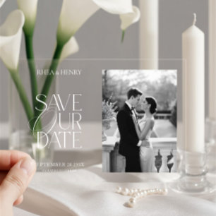 Invitaciones Acrílicas Elegante Save the Date de Boda con Foto en Acrílic