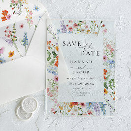 Invitaciones Acrílicas Elegante Save the Date de Boda de Flores Silvestre