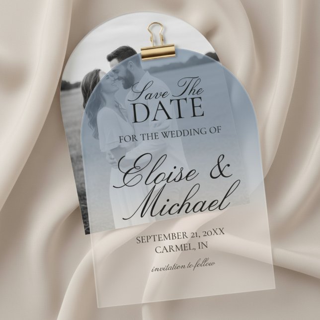 Invitaciones Acrílicas Elegante Script Boda De Gradiente Azul Guardar La  (Invite guests to mark their calendars with this Elegant Script Gradient Wedding Acrylic Invitation!)