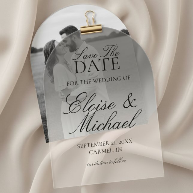 Invitaciones Acrílicas Elegante Script Gradiente Negro Guardar La Fecha (Invite guests to mark their calendars with this Elegant Script Gradient Wedding Acrylic Invitation!)