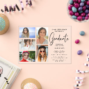 Invitaciones Acrílicas Elegante Script Multi Photo Graduation Party