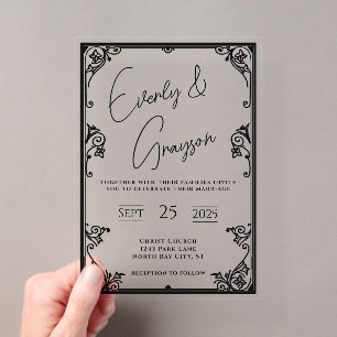Invitaciones Acrílicas Elegante Sencilla Boda de Floral Frontera Victoria