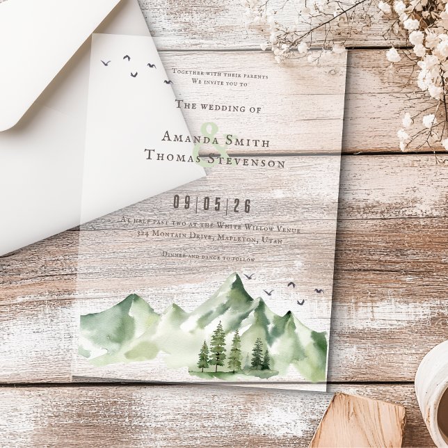 Invitaciones Acrílicas Elegante sereno boda del paisaje de los montes ver (Subido por el creador)