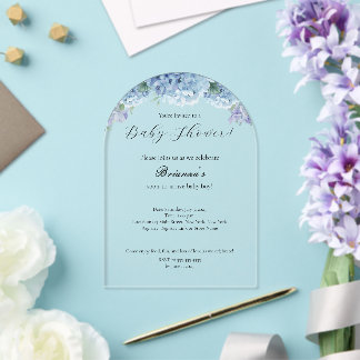 Invitaciones Acrílicas Elegante Simple Polvoriento Azul Floral Baby Showe