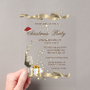 Invitaciones Acrílicas Elegante,Sombrero de Santa,Vidrio,Fiesta de Navida