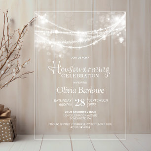 Invitaciones Acrílicas Elegante String Luces Fiesta Calentador de la Casa