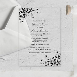 Invitaciones Acrílicas Elegante Swirls Black & White Bridal Shower