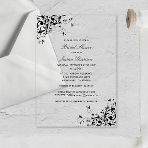 Invitaciones Acrílicas Elegante Swirls Black & White Bridal Shower