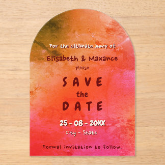 Invitaciones Acrílicas Elegante tabla de skate de boda vintage terracota