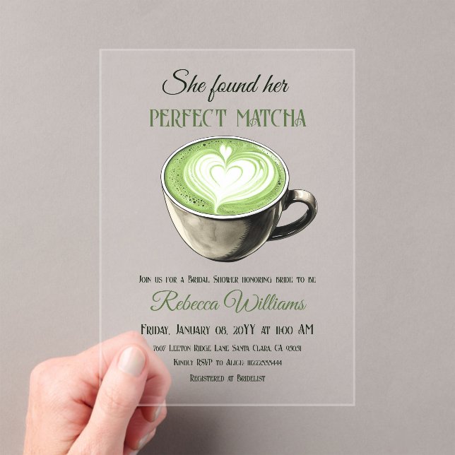 Invitaciones Acrílicas Elegante tema del café Ducha Matcha Bridal Perfect (Insitu (portátil))