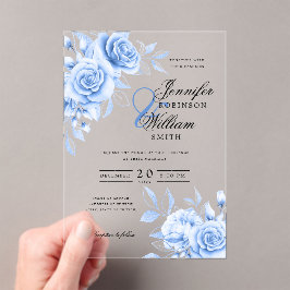 Invitaciones Acrílicas Elegante tema floral de la Marina de Boda Rosas Az
