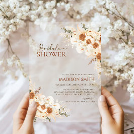 Invitaciones Acrílicas Elegante Terracota Floral Código QR Ducha de novia