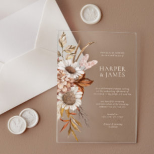 Invitaciones Acrílicas Elegante Terracota Floral Moderna Boda Boho Otoño