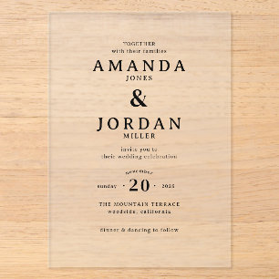 Invitaciones Acrílicas Elegante Tipografía en Negro y Blanco