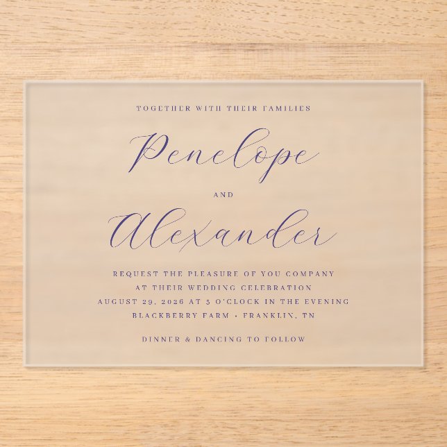Invitaciones Acrílicas Elegante Tipografía Naval (Anverso)