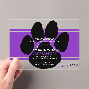 Invitaciones Acrílicas Elegante trazo de traza de graduación púrpura y ne