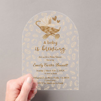 Invitaciones Acrílicas Elegante Un bebé está preparando café Baby Shower