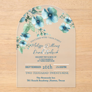 Invitaciones Acrílicas Elegante vegetación botánica Boda Floral Azul