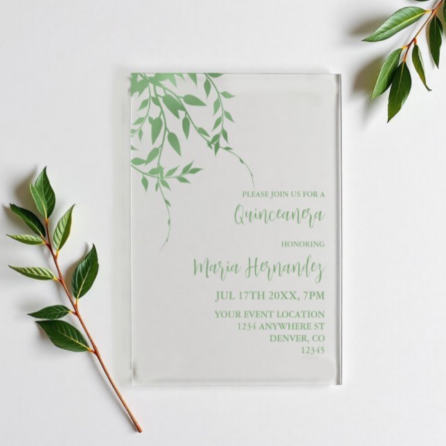 Invitaciones Acrílicas Elegante vegetación Quinceañera (Subido por el creador)
