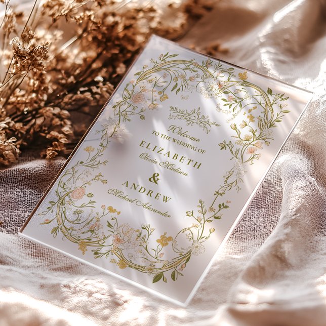 Invitaciones Acrílicas Elegante vegetación y Boda de marco floral Rubor (Subido por el creador)