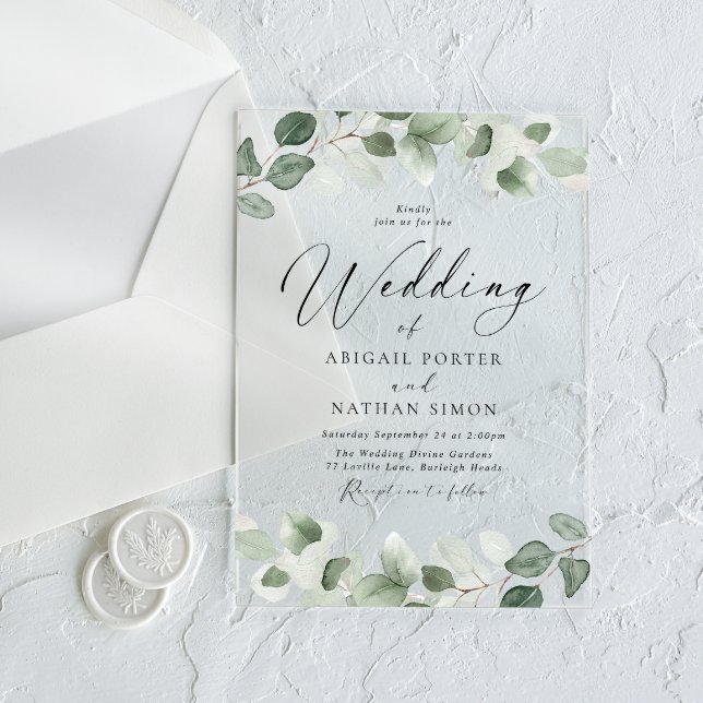 Invitaciones Acrílicas Elegante verde deja a todos los Bodas de temporada (Subido por el creador)