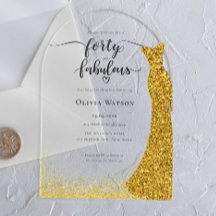 Elegante vestido de oro cuarenta cumpleaños fabulo