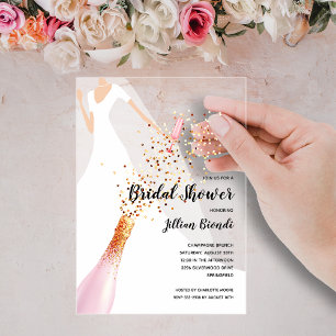 Invitaciones Acrílicas Elegante vestido y velo de ducha de novia