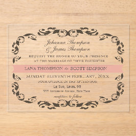 Invitaciones Acrílicas Elegante victoriano florido Filligree Boda Blanco