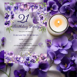 Invitaciones Acrílicas Elegante violeta morada Fiesta de la floral 21 de<br><div class="desc">Elegante diseño floral violeta violeta "Fiesta de cumpleaños 21" con una franja floral superior e inferior de violetas con acentos de polvo blanco.</div>