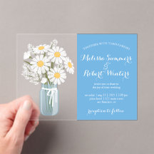 Elegante White Daisies Mason Jar Boda Blue