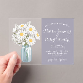 Invitaciones Acrílicas Elegante White Daisies Mason Jar Boda Lavender