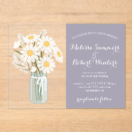 Invitaciones Acrílicas Elegante White Daisies Mason Jar Boda Lavender