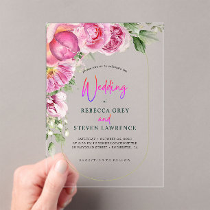 Invitaciones Acrílicas Elegante y brillante boda floral de color rosa cal
