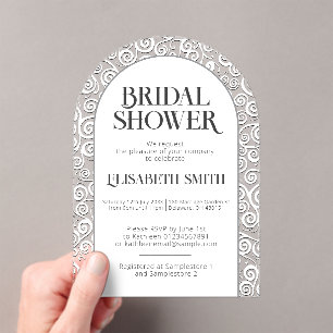 Invitaciones Acrílicas Elegante y elegante ducha de novia florida blanca