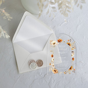 Invitaciones Acrílicas Elegante y Moda Boho Fall Boda de Flores Silvestre