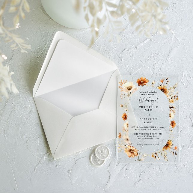 Invitaciones Acrílicas Elegante y Moda Boho Fall Boda de Flores Silvestre (Subido por el creador)