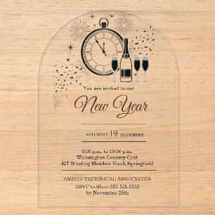 Invitaciones Acrílicas Elegante y moderno acrylic de Año Nuevo en oro