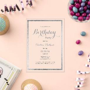 Invitaciones Acrílicas Elegante y moderno azul marino plata cumpleaños