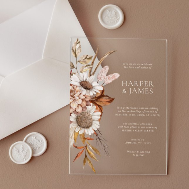 Invitaciones Acrílicas Elegante y moderno Terracota Floral Boho Fall Wedd (Elegant Modern Terracotta Floral Boho Fall Wedding Acrylic Invitations)