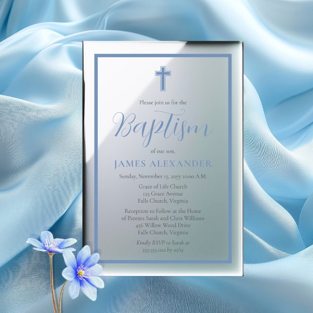 Invitaciones Acrílicas Elegante y simple bautismo de niño azul Minimalist (Simple Elegant Minimalist Blue Boy Baptism Acrylic Invitations)